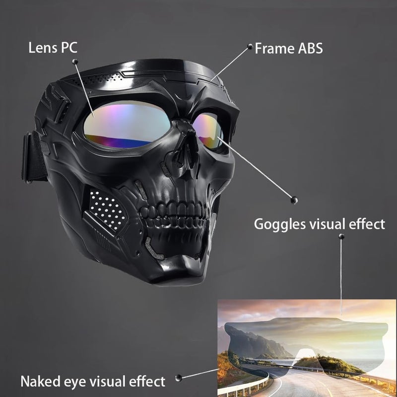PLOOTA Airsoft Mask Full Face with HD Goggle Skull Skeleton Paintball Mask for Halloween Cosplay Paintball Game Props Party Tactical Mask - Image 4